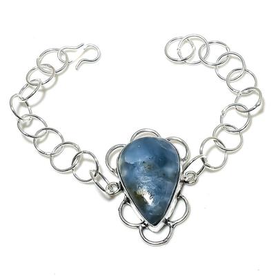 Natural Angelite Stone Gemstone Handmade 925 Sterling Silver Bracelet 7-8" M1t07
