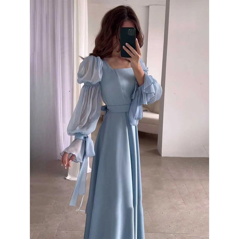 New Arrival French Women's Clothing Square Collar Puff Sleeve Dress Square Neck Bubble Sleeve Dress
