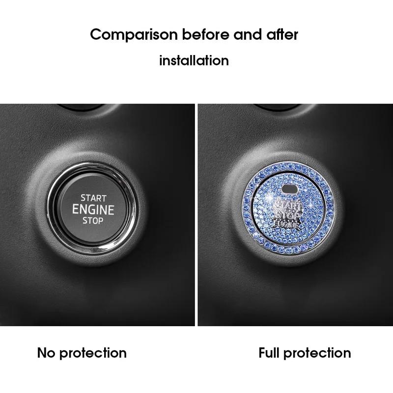 Car Start Button Rhinestone Sticker Diamond Bling Ring One Click Start Stop Switch Stickers Decoration Auto Accessories Decals