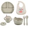 7pcs/set Baby Silicone Tableware Cartoon Printed Bibs Sucker Bowl Plate Cup Spoon Fork Sets Non-slip Children's Dishes BPA Free