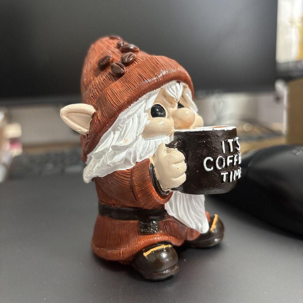 Cute Coffee Gnome Figurine Resin Desktop Ornament Crafts Dwarf Statue Kitchen