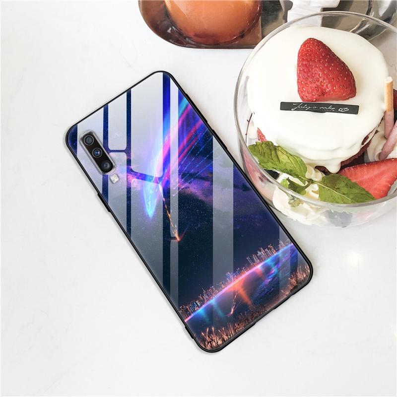 For Samsung A70 Case Cute Pattern Tempered Glass Back Hard Cover Case For Samsung Galaxy A70 Phone Cases Coque A70S A 70 Fundas