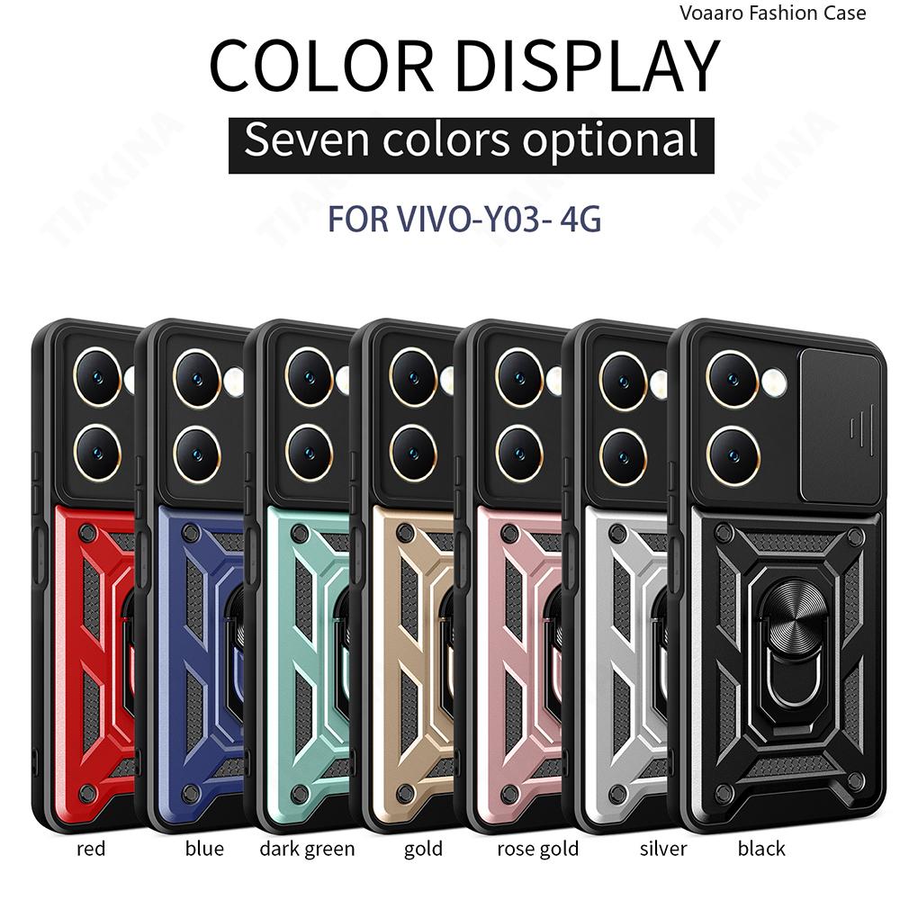Slide Lens Armor Funda for Vivo Y03 Y18E 4G Y28S 5G Global Case Magnetic Rotate Ring Stand Cover for Vivo Y18 Russia India Case