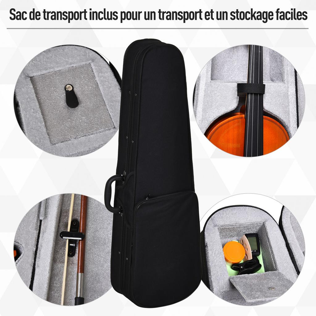 Full-Size 4/4 Violin with Case, Tuner, Shoulder Rest, Bow, Rosin, Spare Strings and Cloth