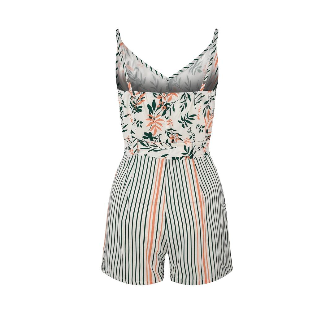 Fashion Women Casual Loose Print Sleeveless Camisole V-Collar Jumpsuit