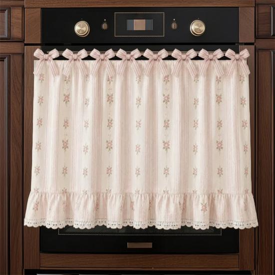 Oven Skirt with 7 Ribbon Ties Mushroom Flower Pumpkin Pattern Farmhouse Kitchen Decorative Cabinet Dishwasher Appliance Oven Curtain