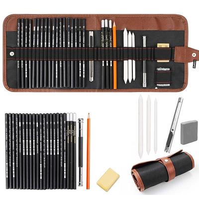30 Pieces Professional Sketching & Drawing Art Tool Kit with Graphite Pencils, Charcoal Pencils, Paper Erasable Pen, Craft Cutter-Lightwish