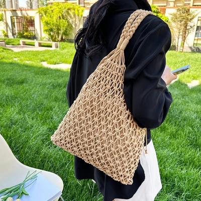 Düz Renk El Yapımı Dokuma Oyuk File Omuz Çantaları Yaz Yüksek Kaliteli Minimalist Çok Yönlü Tatil Kadın Tote Çanta