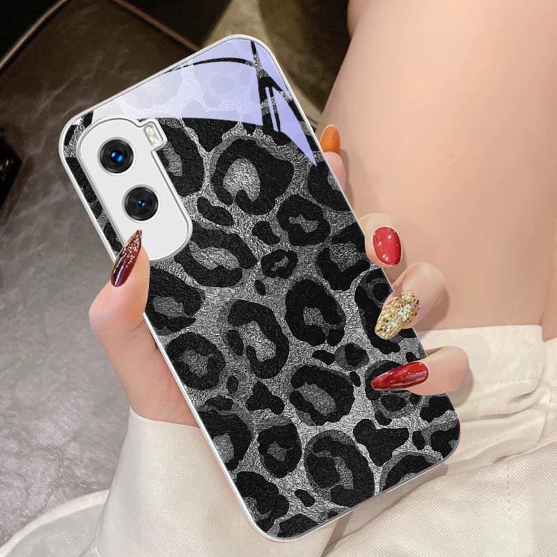 Gray Leopard Twill For Honor 200 90 8X 9X Pro Lite P50 P40 Nova 10 11i P60 Magic4 6 Mate 20 50 Tempered Glass Phone Case