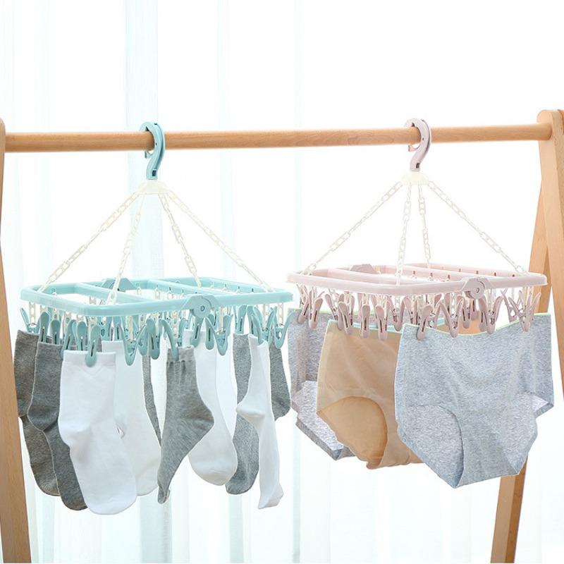 32 Clip Folding Clothes Hanger Children's and Adult Plastic Clothes Drying Hanger Home Windproof Sock Underwear Drying Hangers