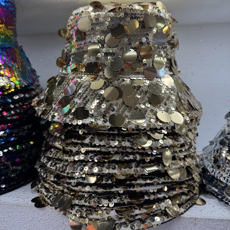 Korean Style Sequin Bucket Hat for Women - Fashionable, Foldable, Face Slimming Outdoor Travel Accessory