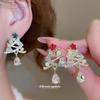 Silver Needle Rhinestone Pearl Teardrop Christmas Tree Dangle Earrings - Light Luxury High-End Accessory