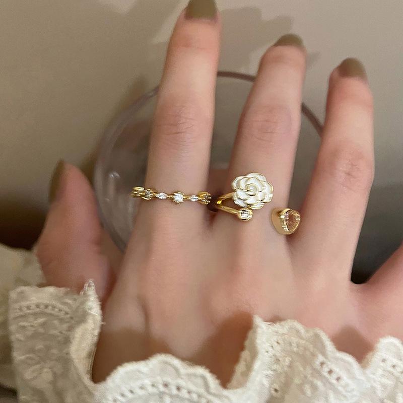 

Camellia Heart Open Ring - French Romance Niche Design for Women