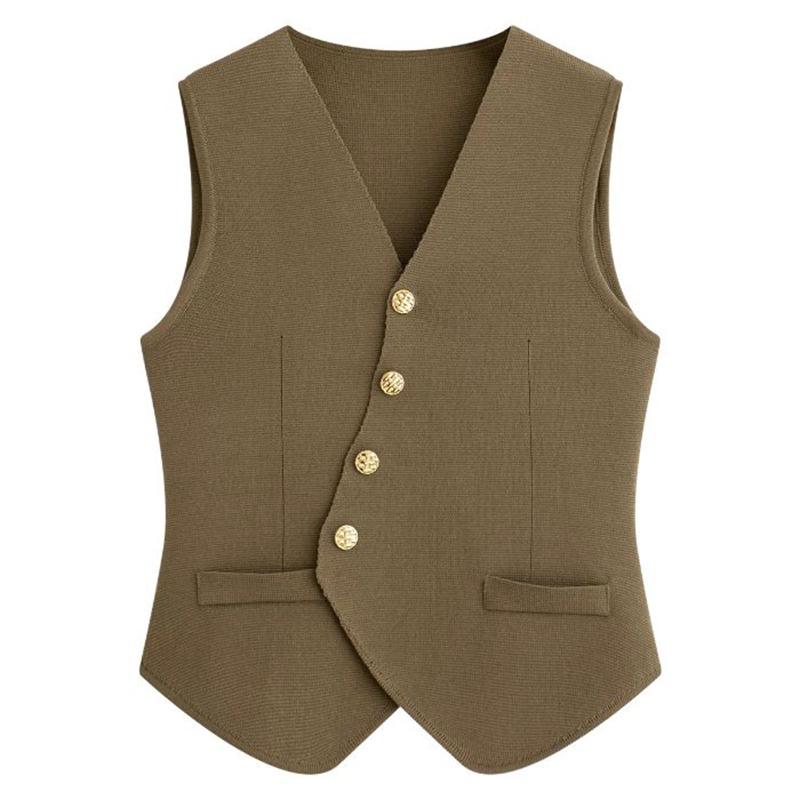 Women'S Winter Sleeveless Top Single Breasted French V-Neck Cardigan Vest