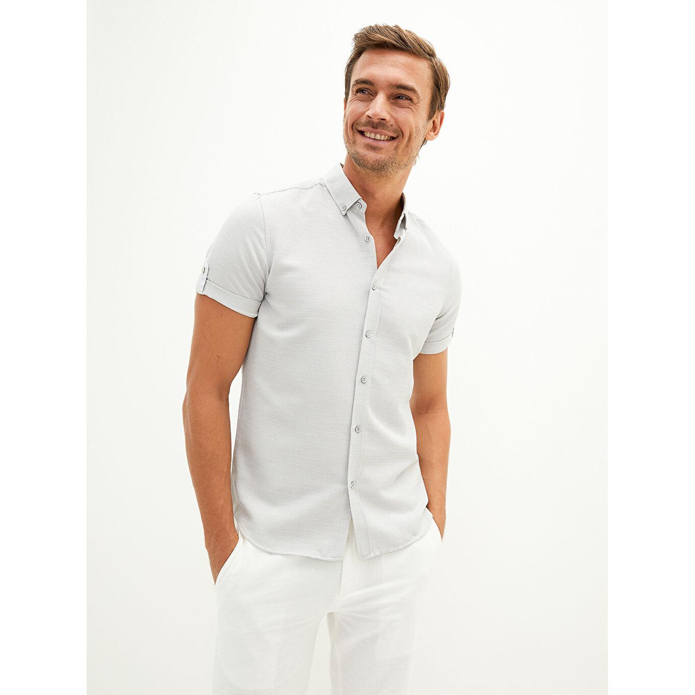 

LCW VISION Slim Fit Мужская Рубашка С Коротким Рукавом Серая