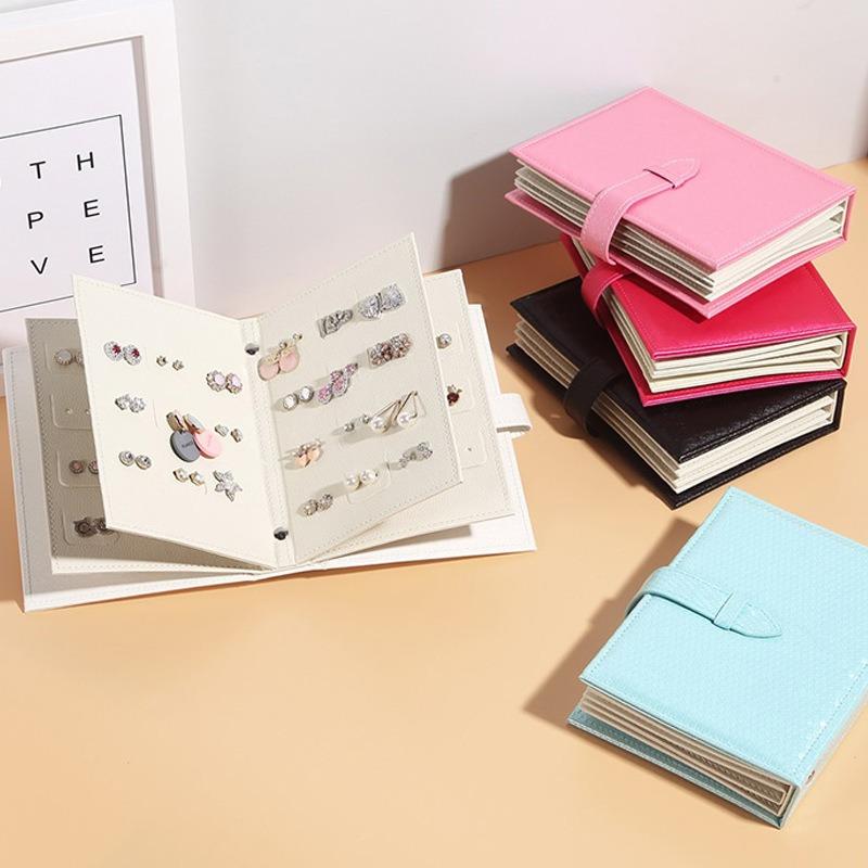 1pc Creative Book Shape PU Leather Earrings Storage Bag Earrings Studs Eadrops Organizer Portable Storage Bag Large Capacity
