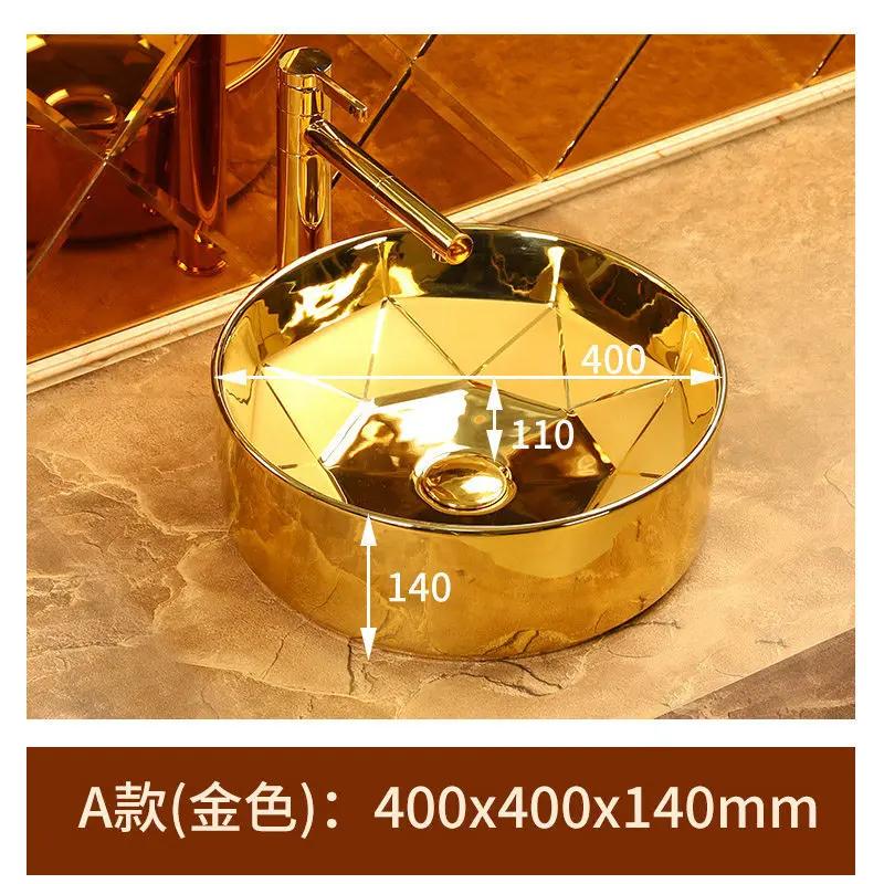 

Позолоченный керамический круглый смеситель для ванной комнаты, набор для умывальника, раковины, смеситель с бриллиантовой отделкой золотой