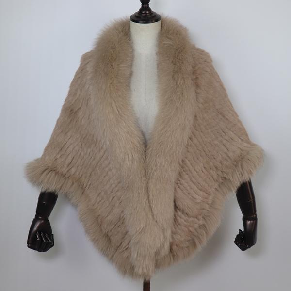 Women Real Rabbit Fur Shawl Scarf With Fox Fur Collar Winter Warm Knitted Rabbit Fur Poncho Girls Party Fashion Accessories