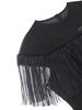 AOMEI Vestidos con flecos hasta la rodilla para mujer, cuello redondo, retazos transparentes, sin mangas, imperio, cóctel, evento, fiesta, trajes con borlas y cinturón