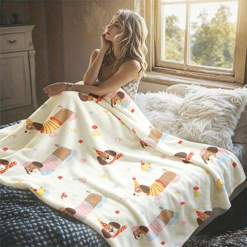 Dachshund Party Cupcakes Flannel Blanket Perfect for Sofa Office Bed Travel Sleep Read Relax Camping Four Season Use