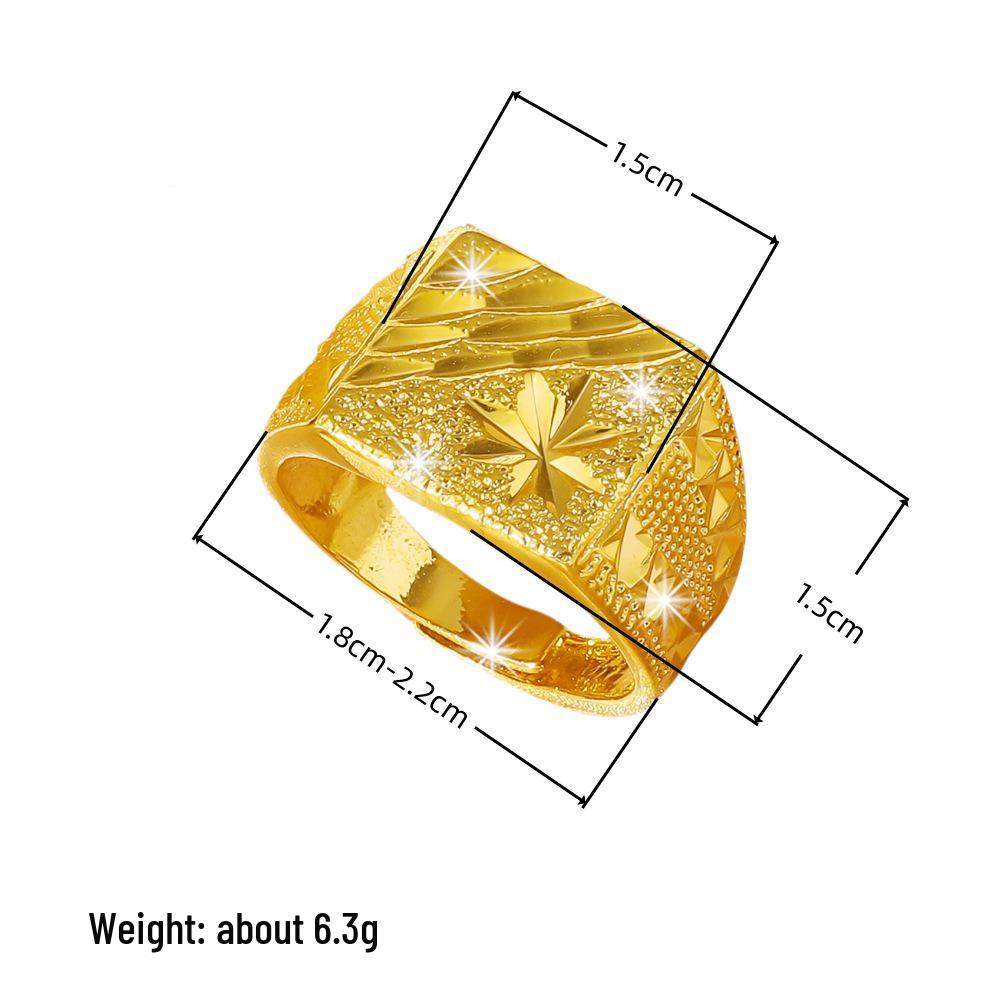 Japanese-Korean Simple Square Carved Flower Gold-Plated Copper Ring for Men - Wedding Celebration Jewelry