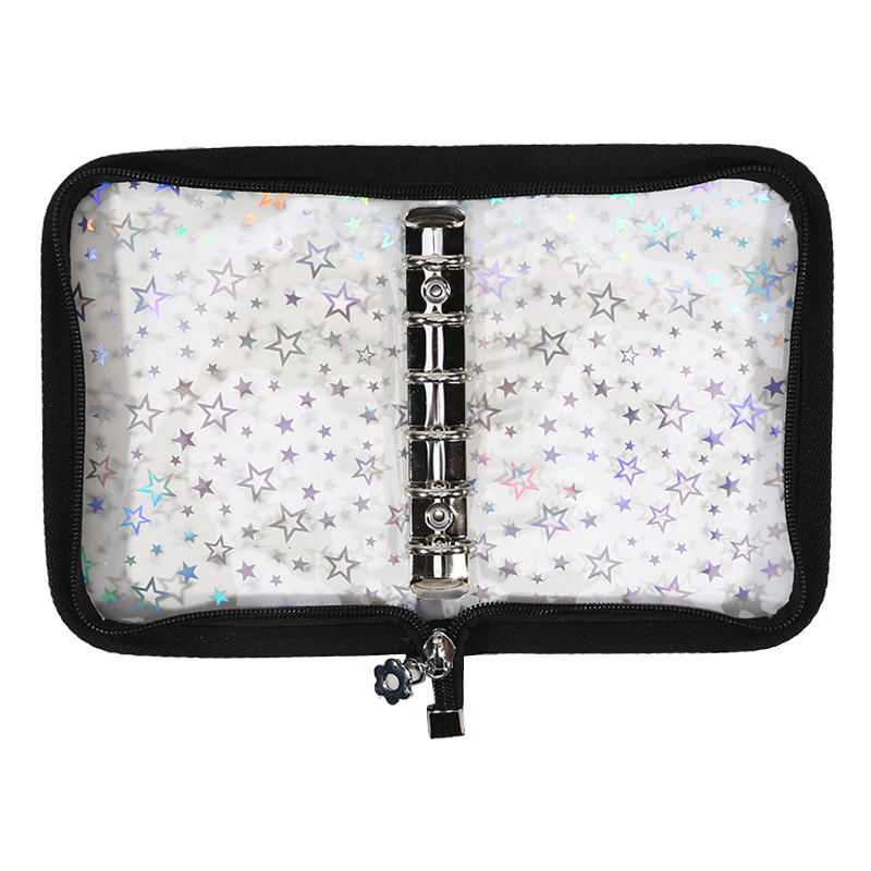 A5 Budget Binder Planner Cover with Zipper Glitter Stars 6 Ring Refillable Notebook Shell for Journal Albums Diary School Office Supplies