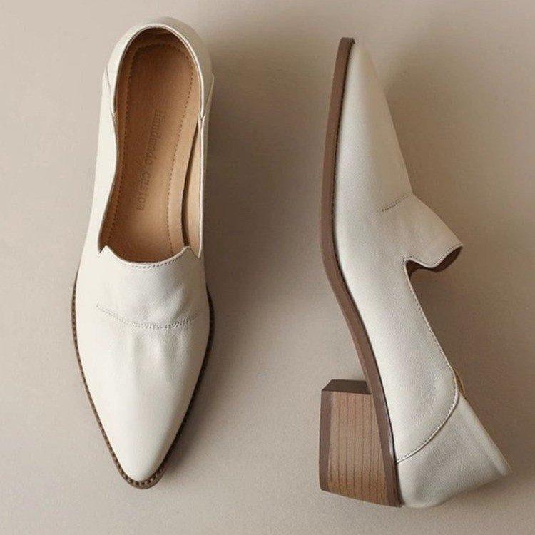 

Модная женская обувь с острым носком, на толстом каблуке, средней высоты каблука, модная обувь, туфли с низким верхом, маленькие кожаные туфли 40 белый