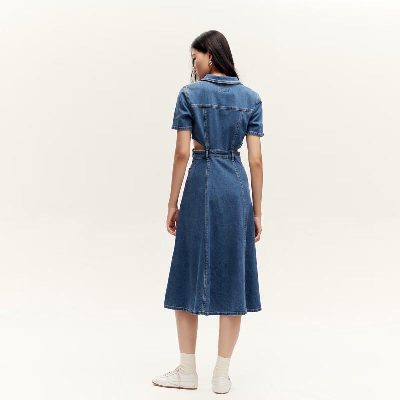 VEROMODA A-line Lapel Denim Dress with Waist Cutout