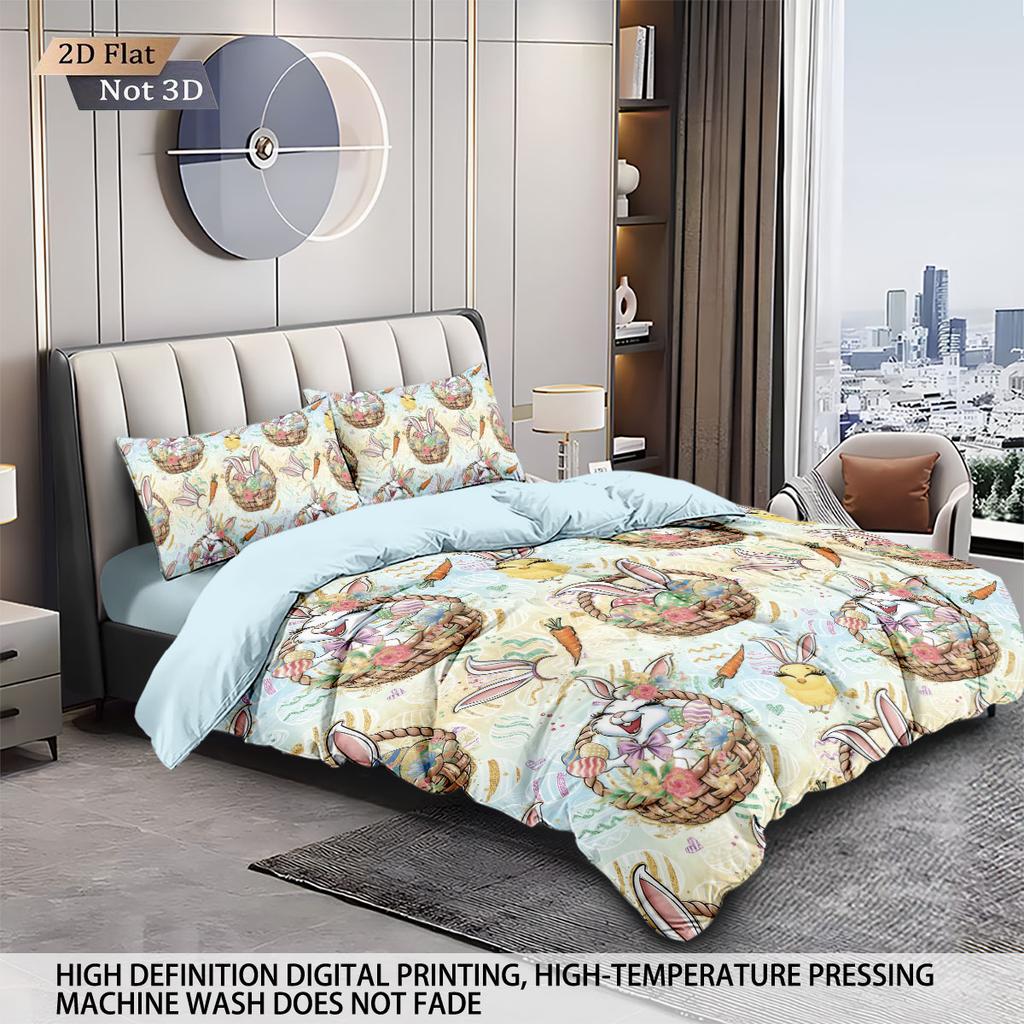 3pcs Easter Cute Cartoon Easter Egg Printed Quilt Set Multi Size Bedding Decoration Soft Machine Washable