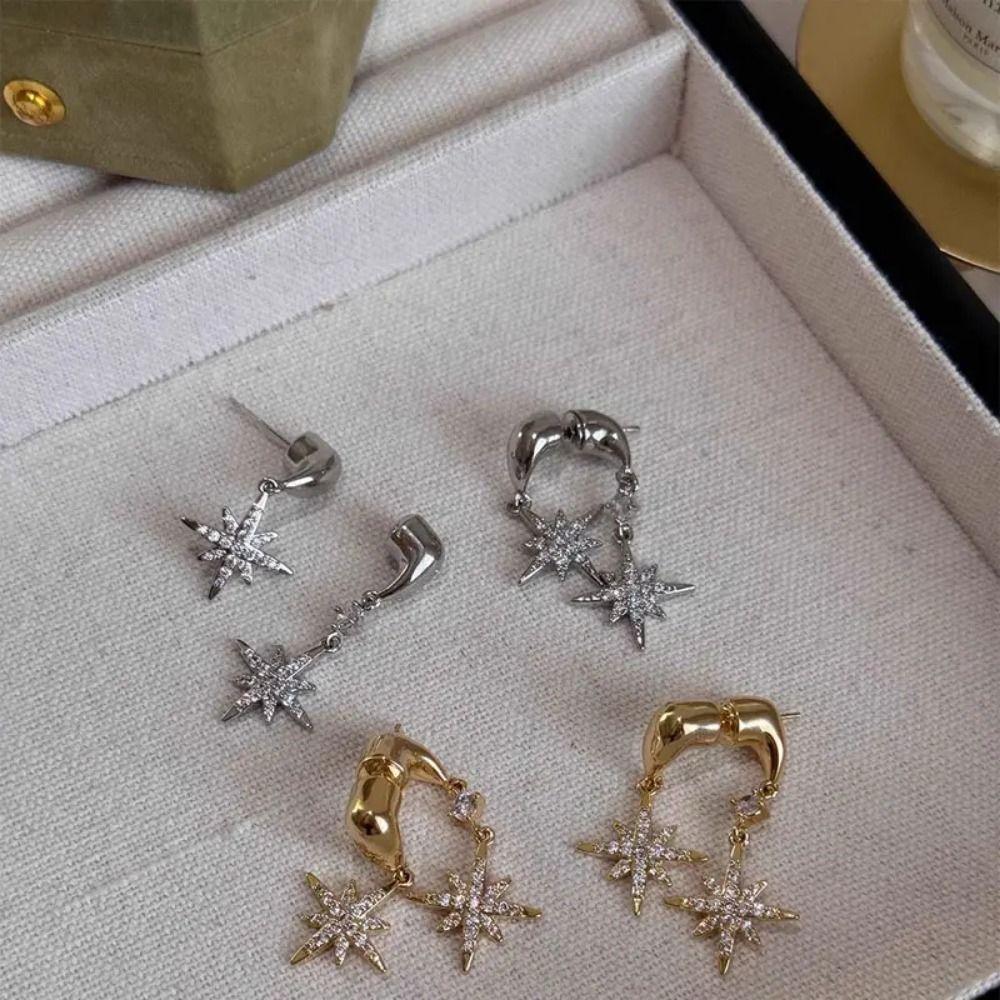 Fashionable Double-sided Star-shaped Earrings Shiny Studded Rhinestones Pendant Earrings Star Eardrop Gifts