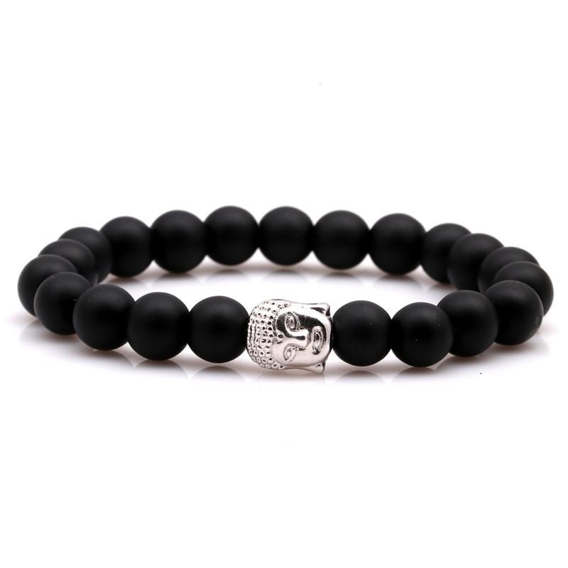 Simple Style Buddha Bracelet Men Women 8mm Onyx Stone Strand Braslet Leisure Versatile Accessories Cool Riding Hand Jewelry