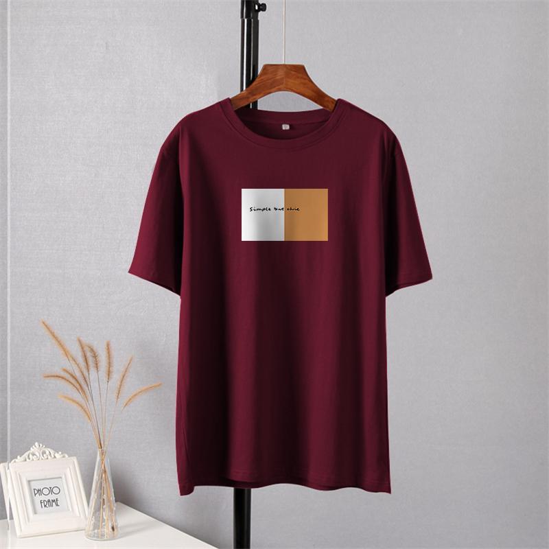 

Shellsuning модная футболка с буквенным принтом для женщин, летние базовые универсальные футболки большого размера с круглым вырезом, женские базовые мягкие топы в стиле Харадзюку из 100% хлопка 3XL вино красного