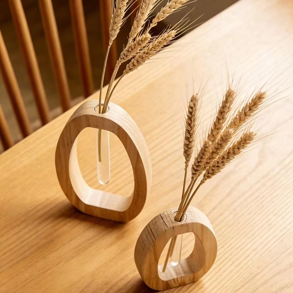 Wooden Glass Cylinder Tube Vase Creative Green Plant Rearing Vase Indoor Plant Display