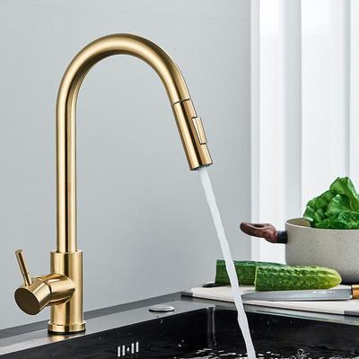 Gold & Black Brushed 304 Stainless Steel Pull-Out Kitchen Faucet for Sink & Vegetable Basin