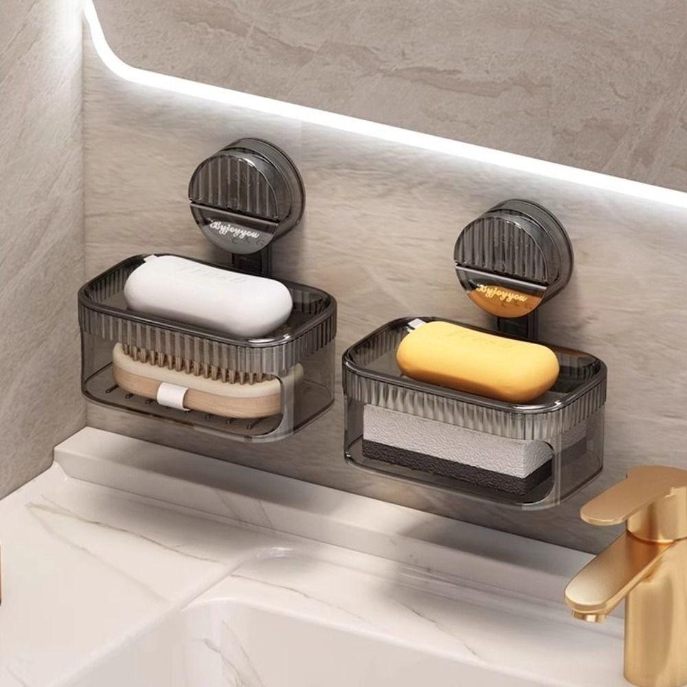 

Punch-Free Suction Cup Sponge Soap Holder Removable Soap Rack Durable Drain Soap Box Bathroom прозорий