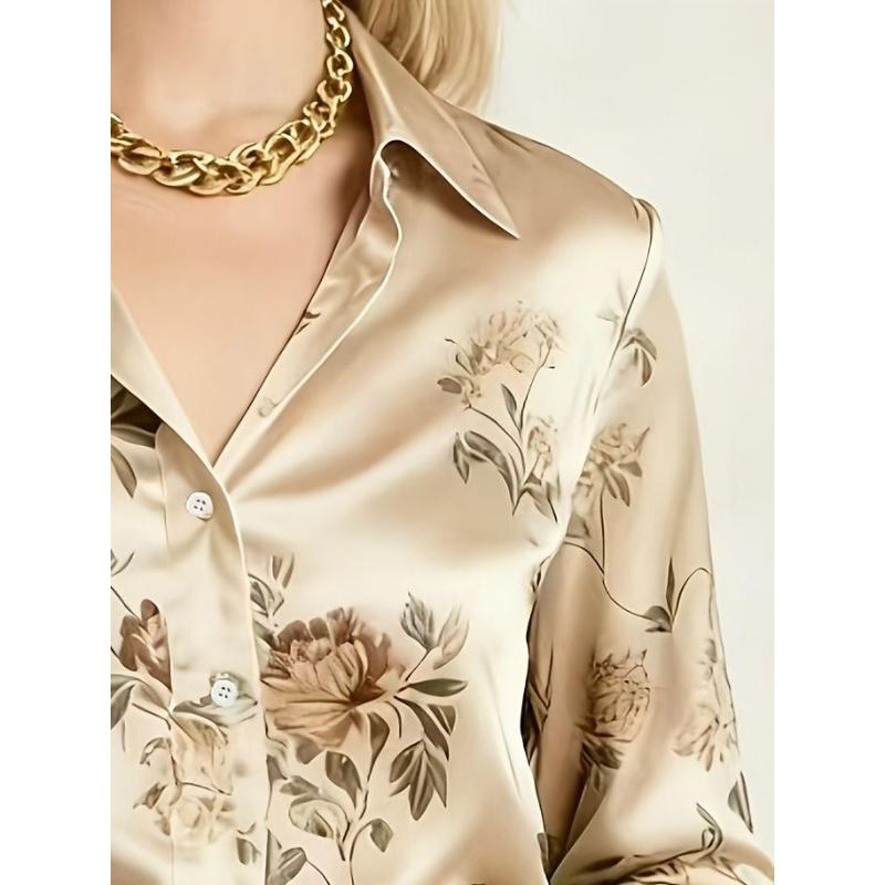 Elegant Printed Long-sleeve Women's Shirt, Suitable for Office, Commuting and Formal Events