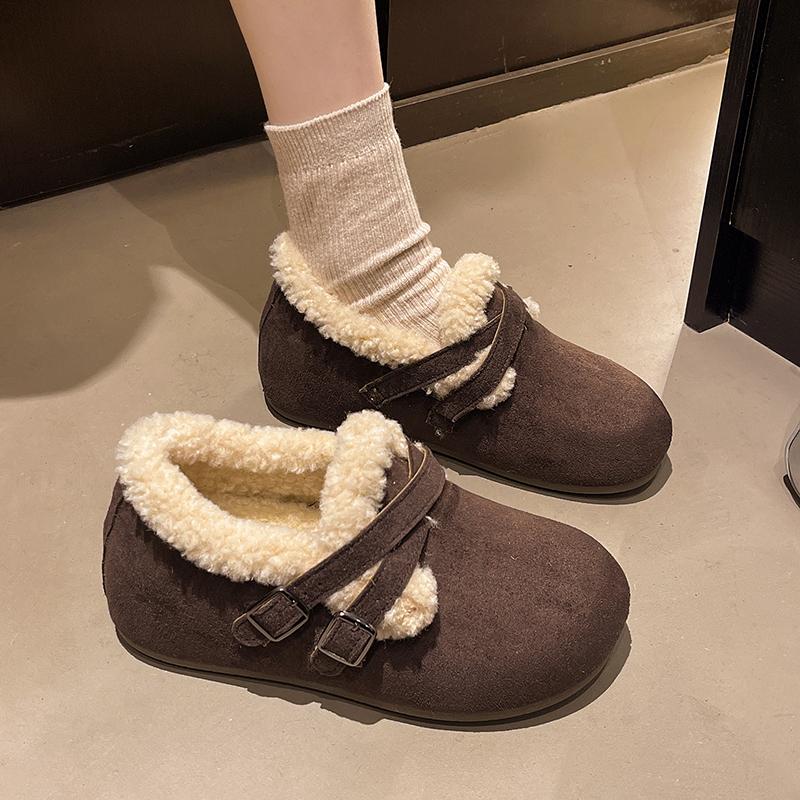 Metal Buckle Snow Boots Winter New Round Toe Deep Mouth Wool Warm Short Cotton Shoes