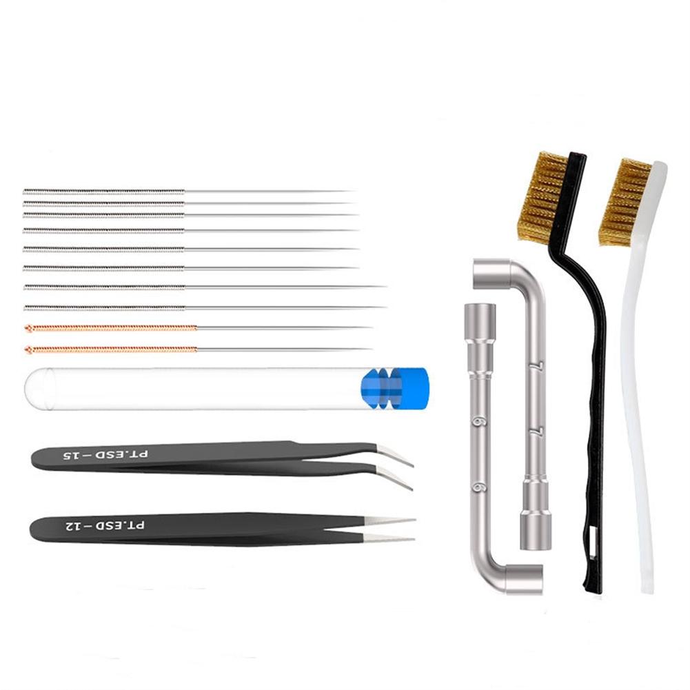 

17pcs 3D Printer Cleaner Tool Kit Steel Needle Copper Wire Brush Tweezers 6/7mm Perforated Wrench Set Printer Accessories as shown#1