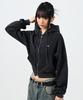 Euggen 2Way Antique Small Logo Crop Zip-Up Hoodie_Pigment Charcoal