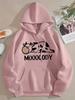 Lazy Spotted Cow Pun Men Hip Hop Sports Hoodie, Cartoon Cow Drawing And MOOOOODY Words Front Pattern, Soft Loose Daily Sweatshirt