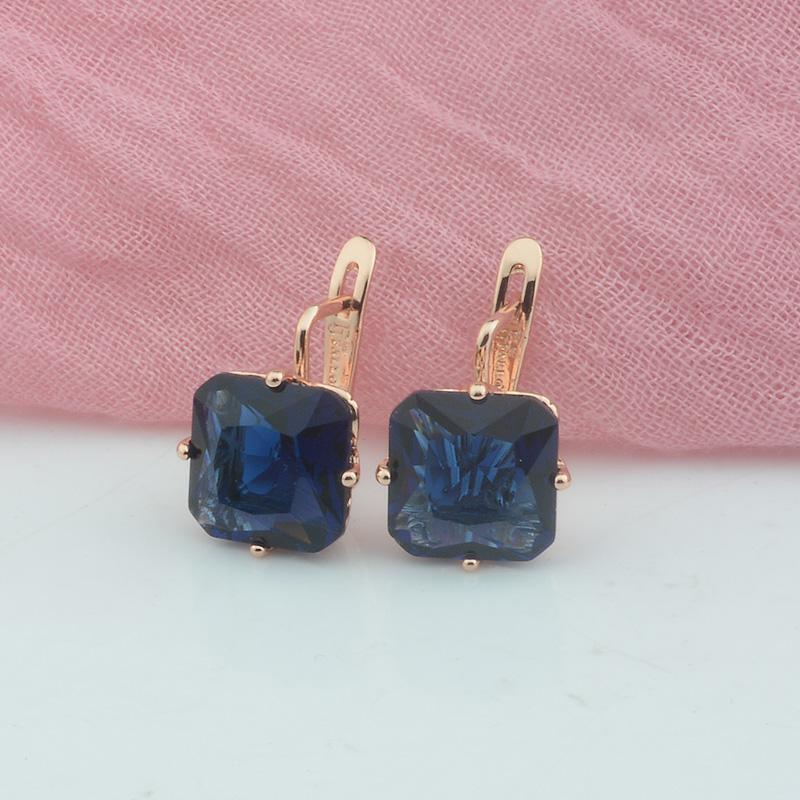 FJ Luxury Wedding Women Earring Rose Gold Color 585 Zircon Fashion Big Square Pink/White/Green/Red/Blue Zircon Drop Earring
