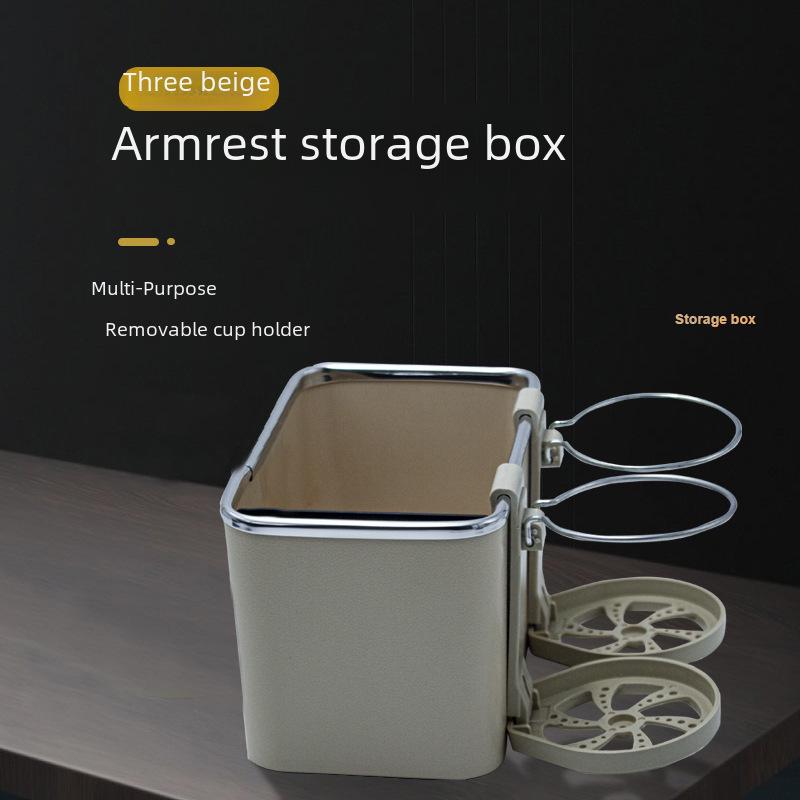 "Multifunctional Car Tissue Box & Cup Holder Armrest: Stylish, Creative Storage Solution"