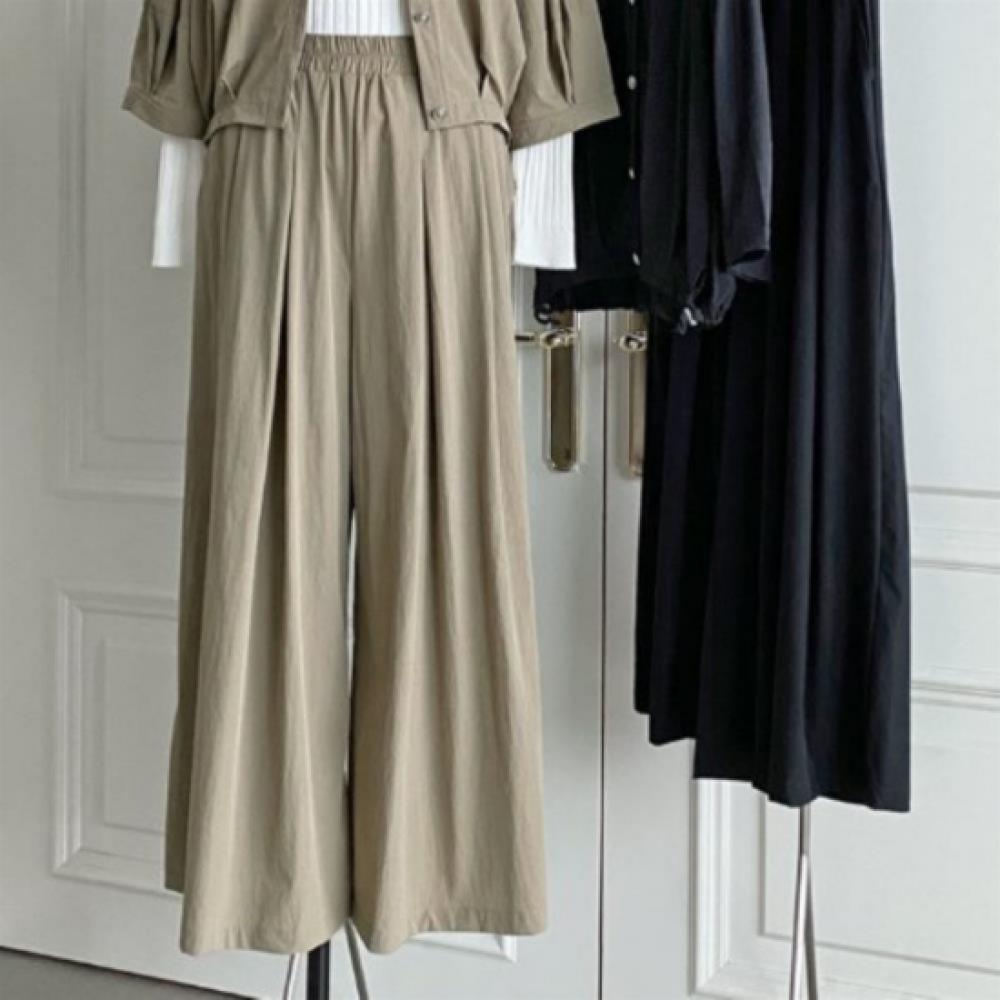 New Arrivals Open Run Women Classic Solid Stretch Pin Tuck Wide Pants
