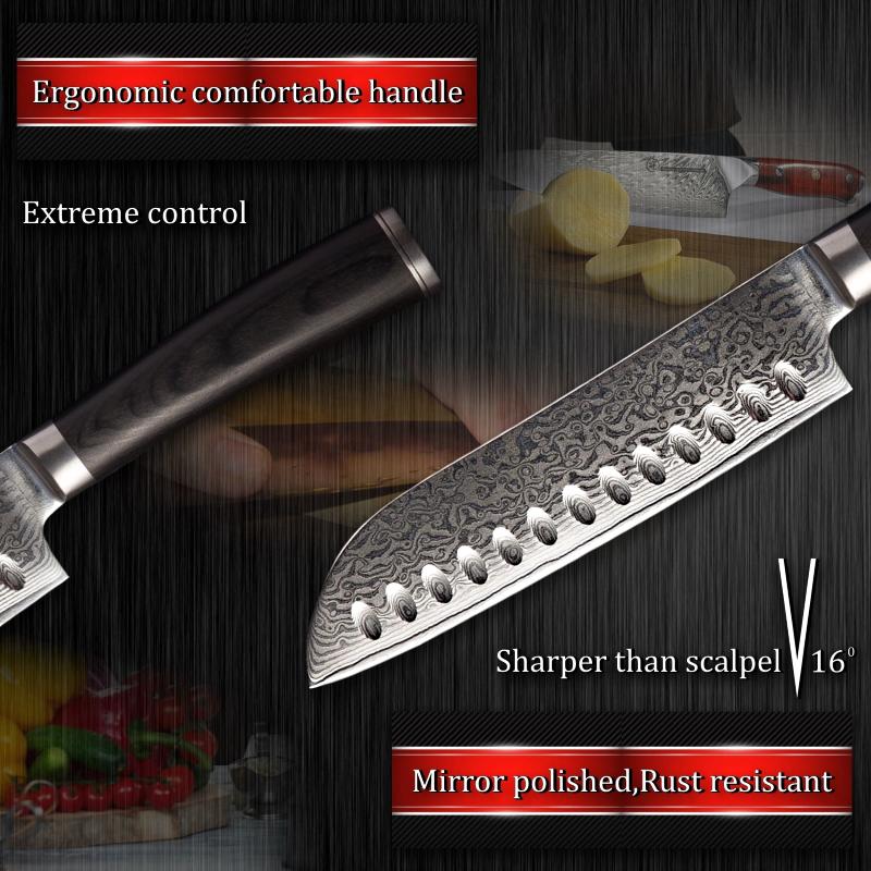 6,7 Zoll Santokumesser VG10 japanischer Damaststahl Sntoku Küchenmesser Kochutensilien des Chefkochs