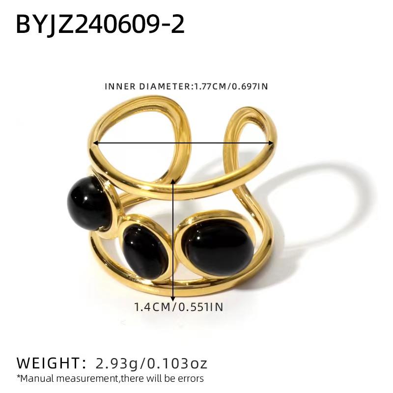 Fashion Stainless Steel Natural Stone Rings For Women Vintage Trend Punk Jewelry Gold Color Opening Ring Christmas Gift