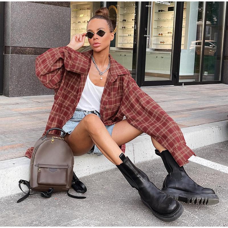Casual Plaid Shirt Woman Loose 2026 Spring Autumn Lapel Buttons Women's Blouse Full Sleeve Cozy Vintage Tops Female Streetwear