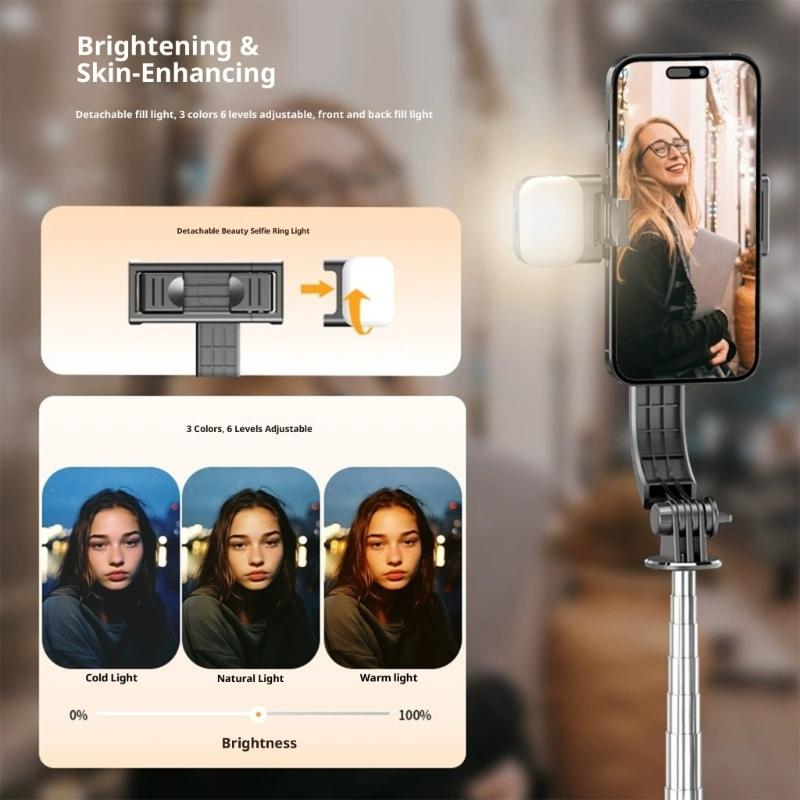 Mobilní video stabilizátor Kompatibilní s Bluetooth Selfie tyč Stativ Stabilizátor Pro chytrý telefon Vertikální držák