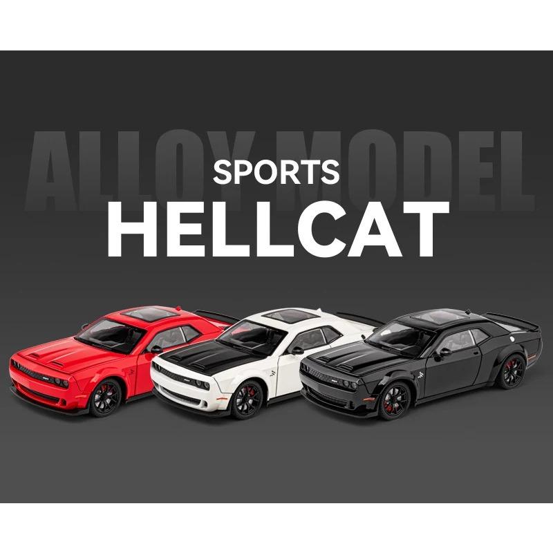 1/24 Dodge Challenger SRT Hellcat Model auta ze slitiny Diecast Kovový model sportovního vozu Vysoká simulace Zvukové světlo Dětská hračka Dárek