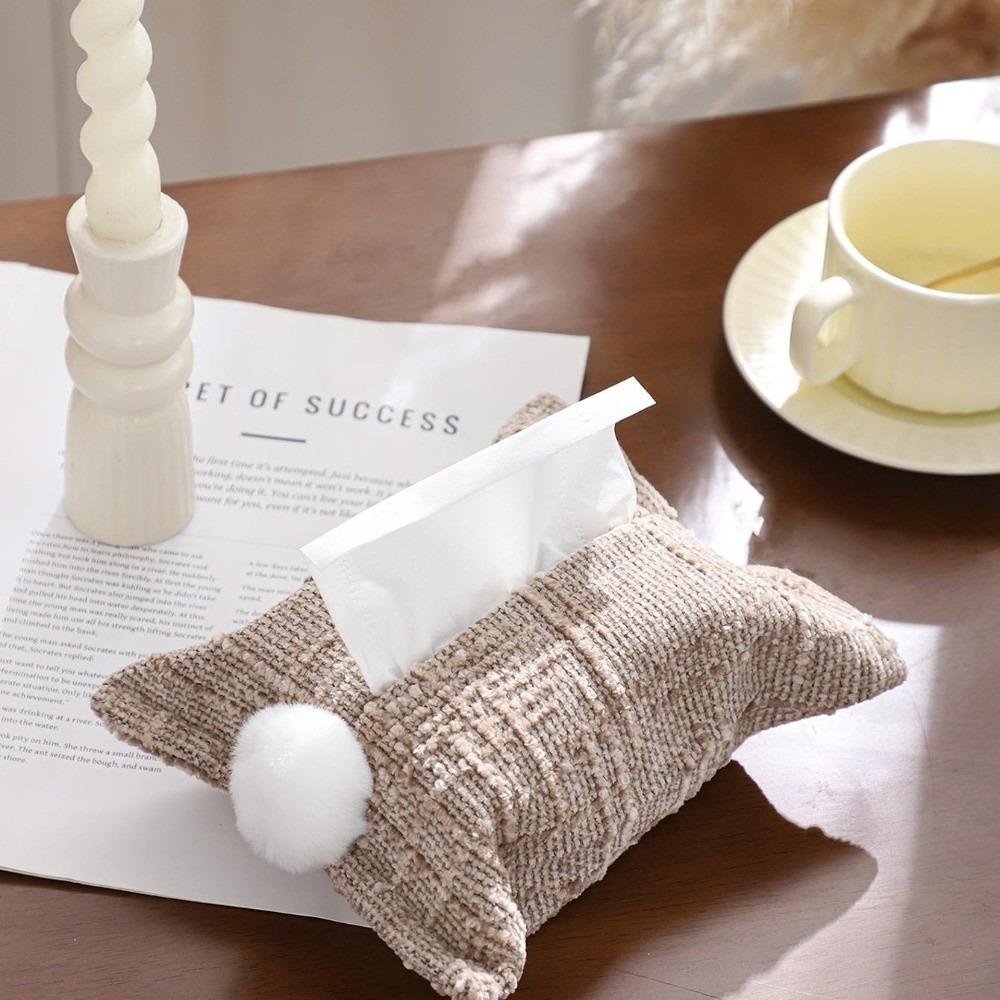 Desktop Paper Tissue Box Fabric Chenille Paper Towel Box Decoration Tissue Bag Home