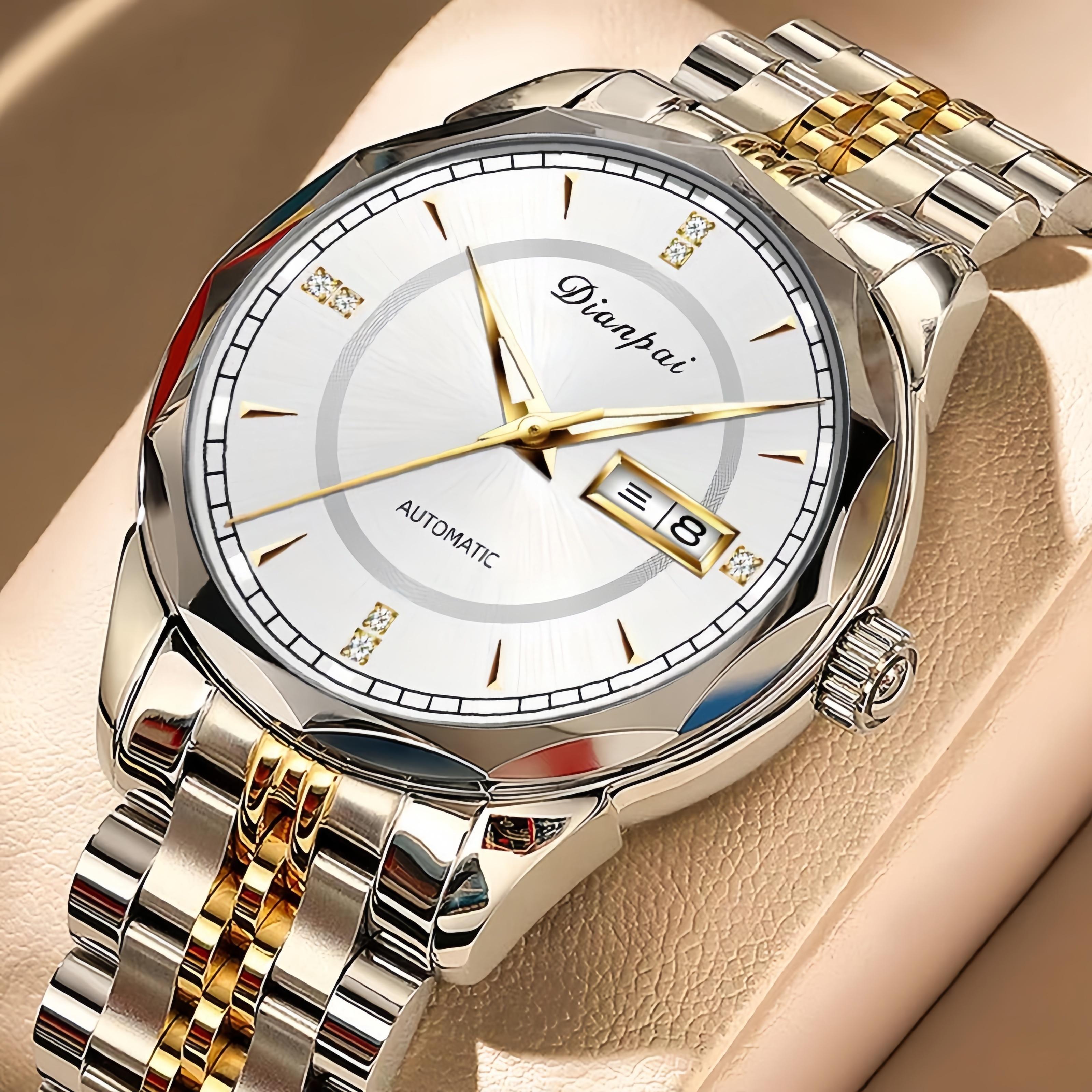 

Мужские полностью автоматические механические часы, водонепроницаемые, светящиеся, с ремешком из нержавеющей стали, модные наручные часы белый